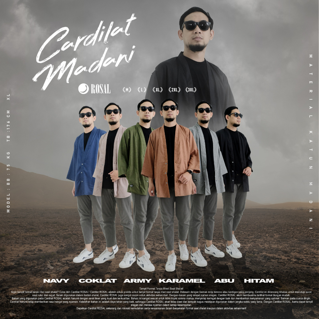 ROSAL CARDILAT MADANI - Cardigan Sholat - Outer Kimono Jas Baju Pesantren - Size Dewasa Pria