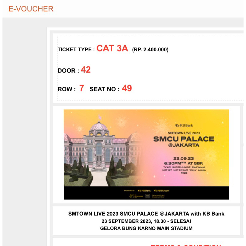 tiket konser smtown jakarta cat 3A underprice