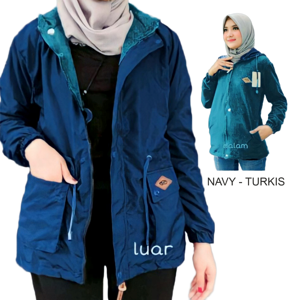 Jaket Bb Parka 2in1 Wanita Nevy Turkis Ukuran L - XL - XXL