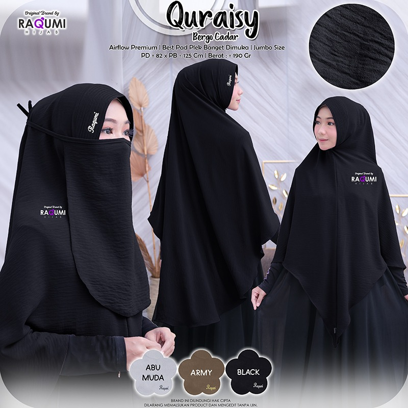 Quraisy Bergo Cadar Original Raqumi hijab Wanita Airflow Premium Raqumi