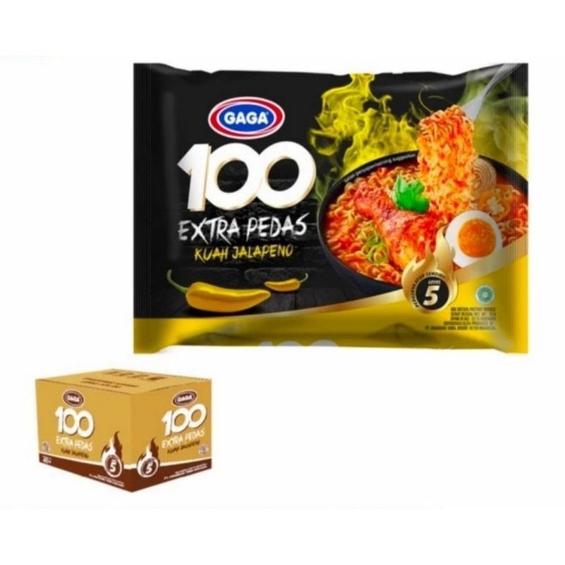 Mie Gaga 100 Extra Pedas Kuah Jalapeno 75g ( 1 dus isi 40 bungkus )