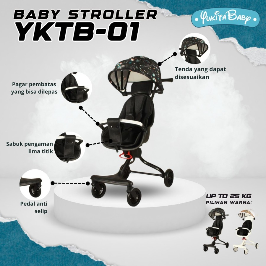 Sepeda Stroler Sepeda Roda Tiga Sepeda Dorong YUKITA YKTB-01 - Putih