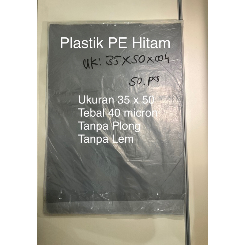 Plastik Packing ukuran besar 35 x 50cm Isi 100pcs dan 50 pcs, Plastik PE Hitam Tanpa Plong dan Lem. 
