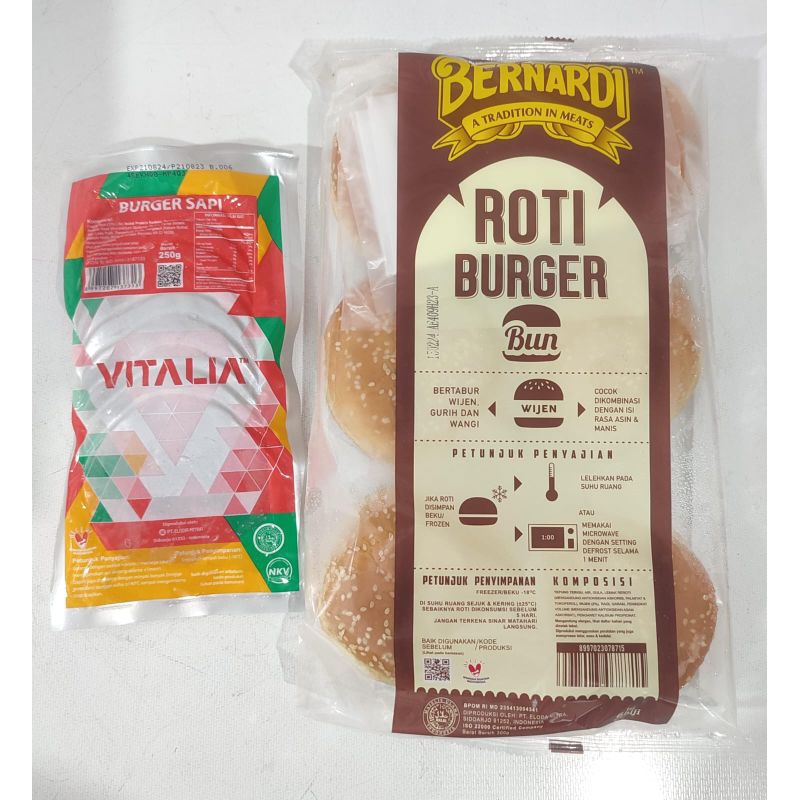 

paket burger bernardi (Roti Burger + Daging Burger Vitalia) / Roti Burger Bernardi / Beef Burger Vitalia