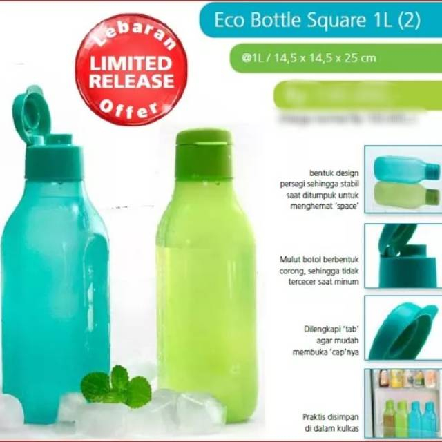 TUPPERWARE ECO BOTTLE SQUARE 1L Botol Minum Plastik Kotak