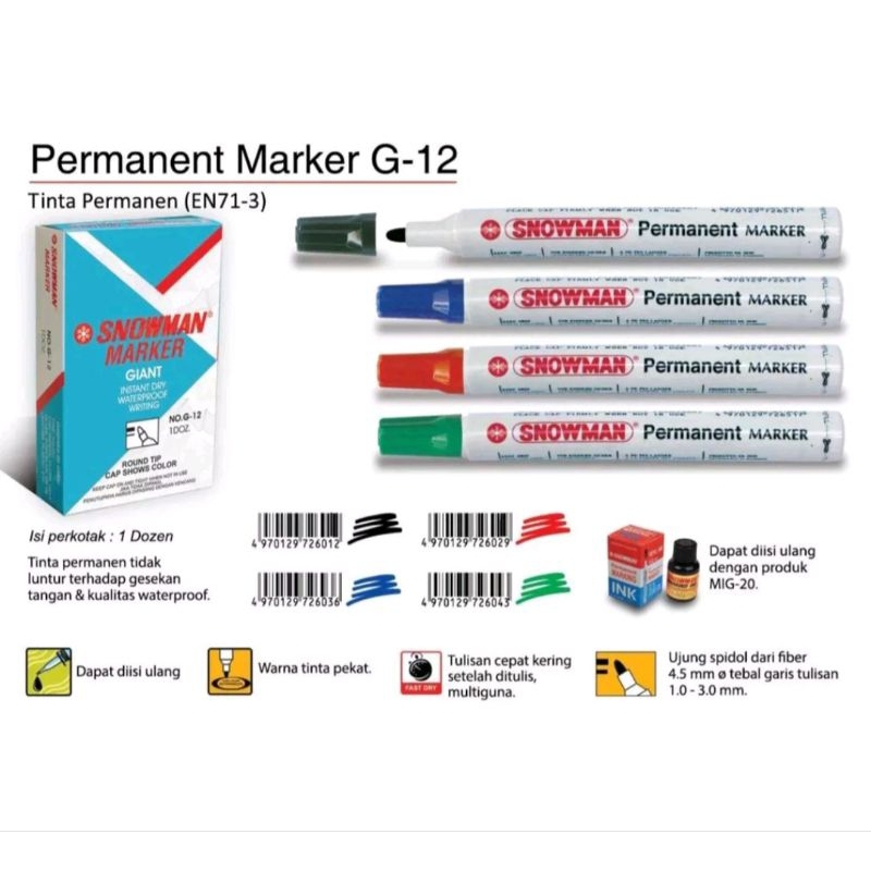 

Spidol permanent snowman G12