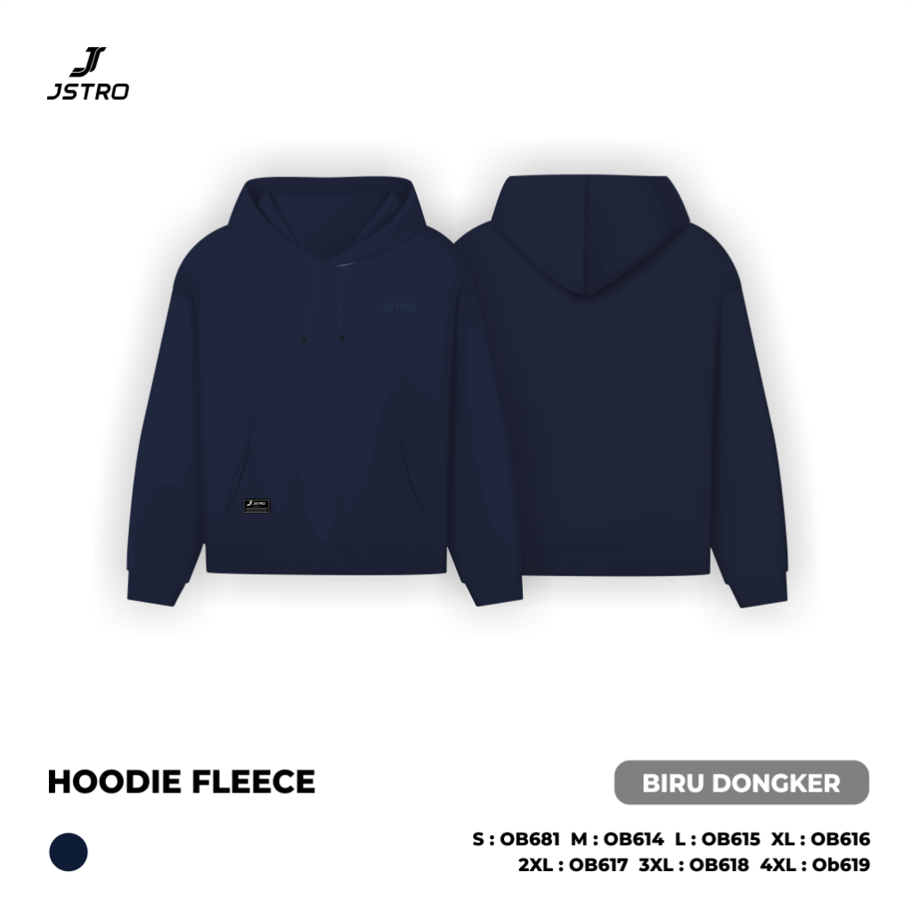 Jstro Hoodie Flece Katun Biru Dongker Polos
