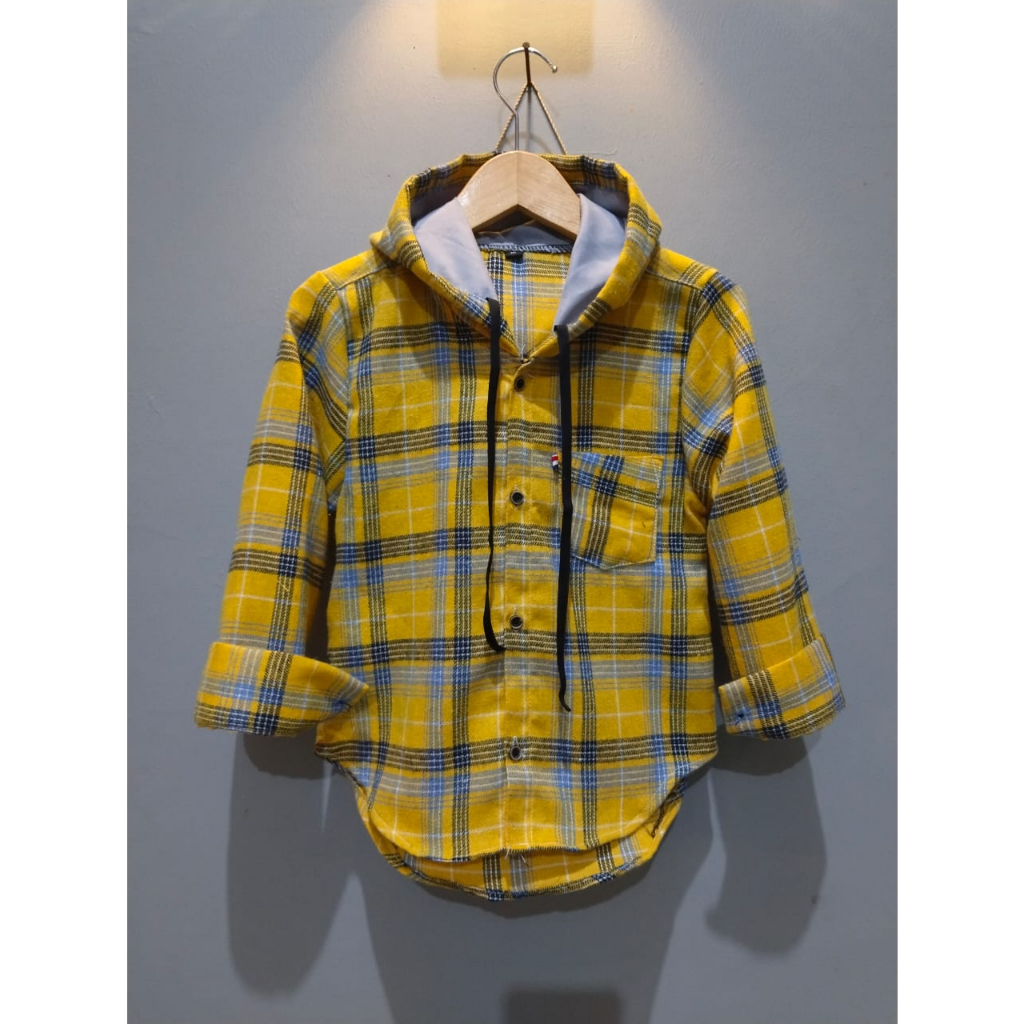 READY Atasan Hem Flanel Hoodie Anak Laki-laki dan Perempuan 3-10 Tahun / Kemeja Flanel Anak Hoodie /