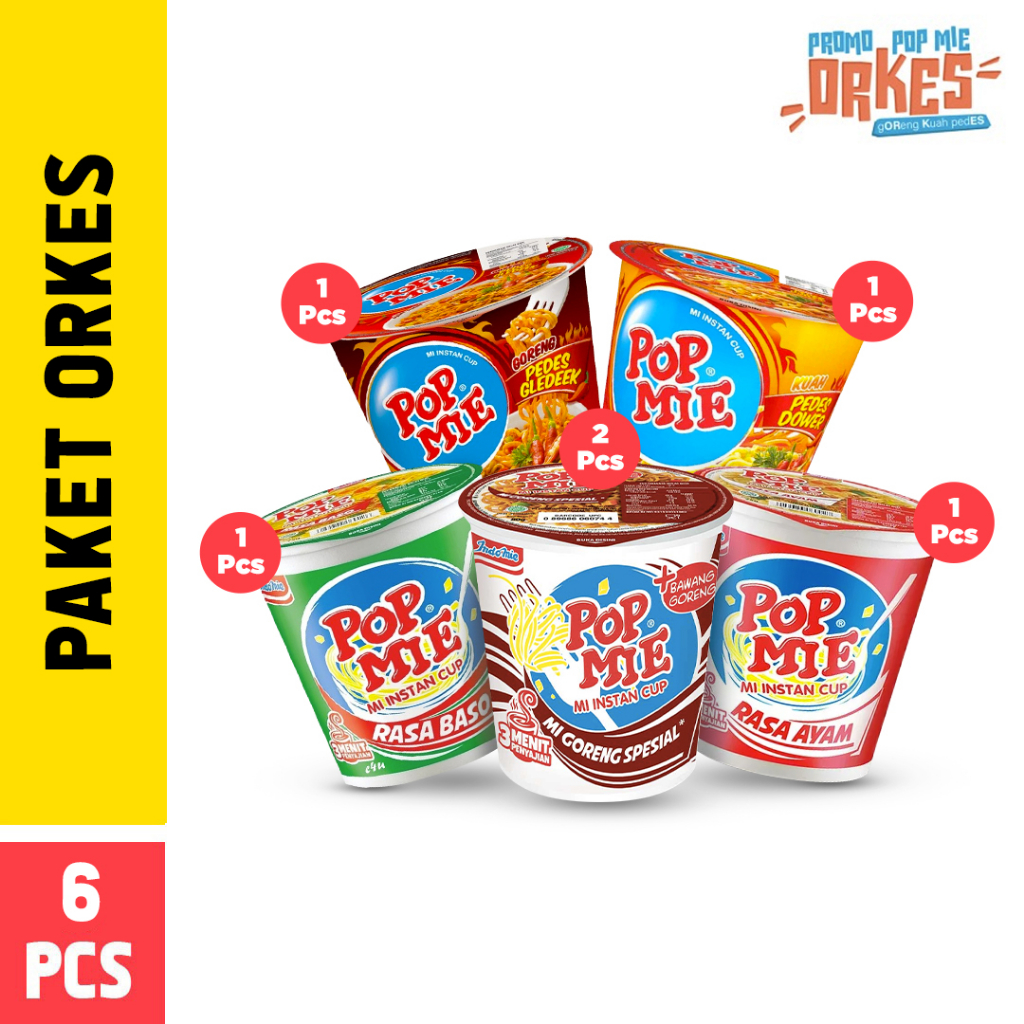 

Pop Mie Paket Orkes (gOReng, Kuah, & pedES!) - 6pcs