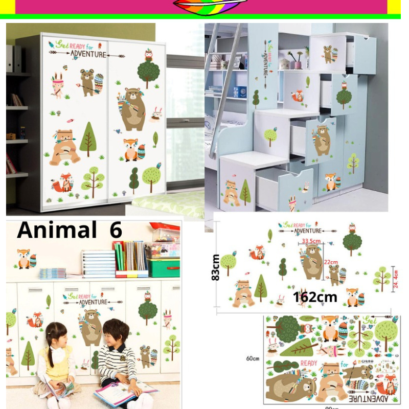 WALLSTICKER WALL STICKER STIKER DINDING ANIMAL 6 DEKORASI RUMAH KAMAR TIDUR ANAK ANAK COWOK CEWEK PR