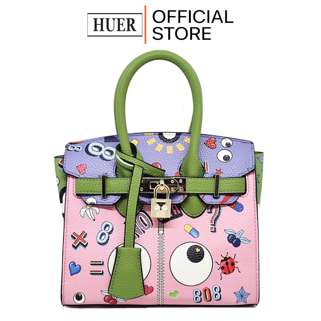 HUER ~ Tas Wanita Muelea Eye Theme Printed Color Blocking Tote Bag 9454-345Pink