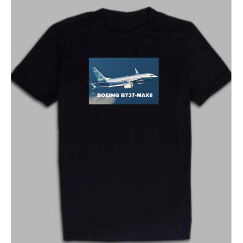 TShirt Boeing B737-MAX8, kaos lengan pendek, hitam, pria wanita, katun combed 30s