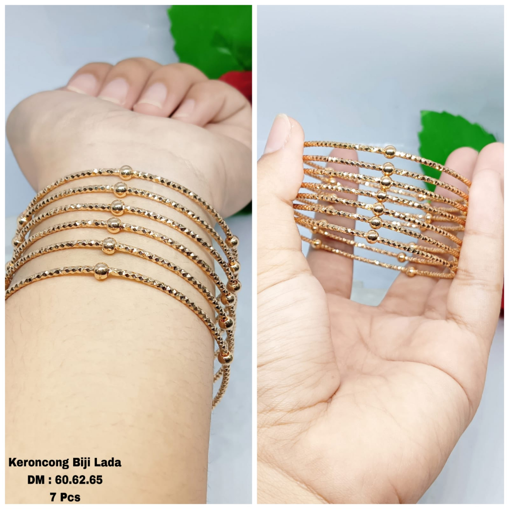 SET GELANG KERONCONG DEWASA TITANIUM BIJI LADA 7 PCS PERHIASAN WANITA