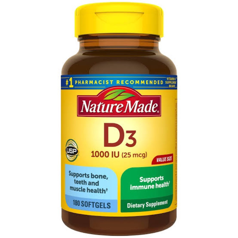 Nature Made Vitamin D3 1000 IU (25 mcg), Dietary Supplement for Bone, Teeth, Muscle and Immune Healt