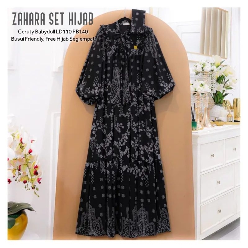 Zahara set maxy dress gamis Zahrani zahara glammy dress wanita Tangan Balon Kembung ADA JUMBO