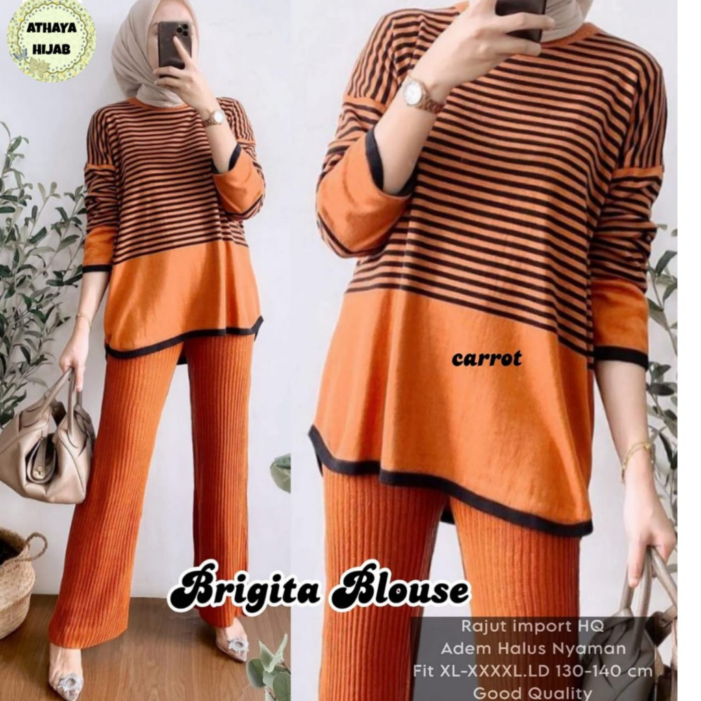 Brigita Blouse Jumbo Atasan Rajut Import Wanita LD 130 By Athaya Hijab