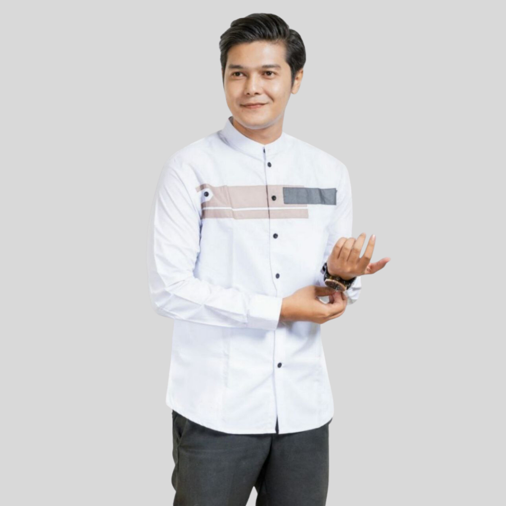 Baju Koko Pria Lengan Panjang Motif Yordan Warna Putih El Rumi