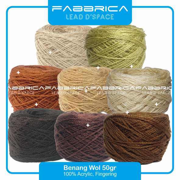 Benang Wol Akrilik 50 Gram untuk Rajut Sulam Kristik Tufting Karpet - Warna Coklat Krem