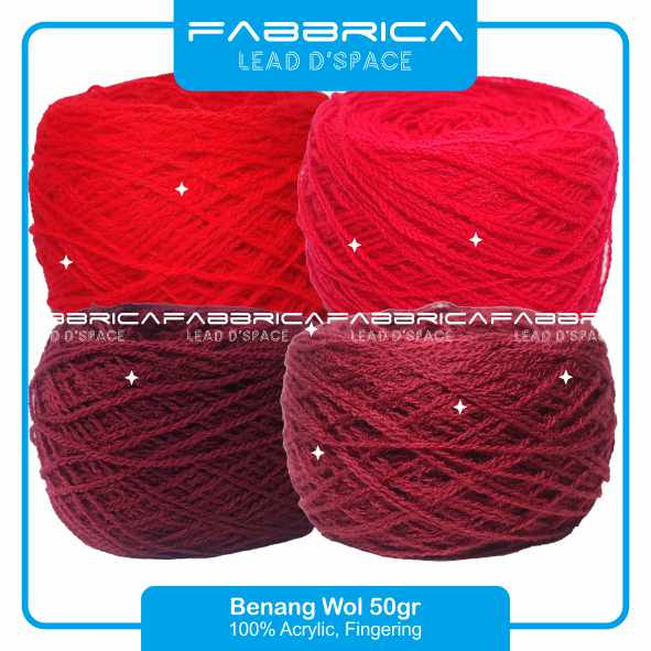 Benang Rajut Wol Akrilik 50 Gram Warna Merah Marun untuk Sulam dan Tufting