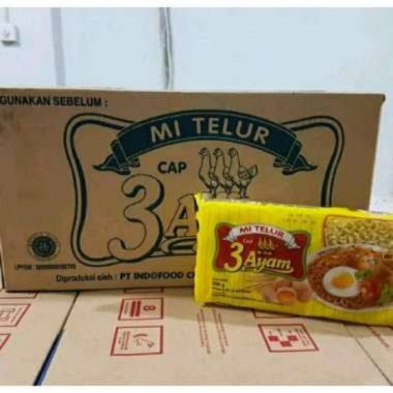 

Mie Telur Cap 3 Ayam 200gr 1 dus isi 20