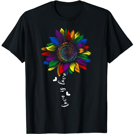 KAOS Rainbow Sunflower Love Is Love LGBT Gay Lesbian Pride T-Shirt