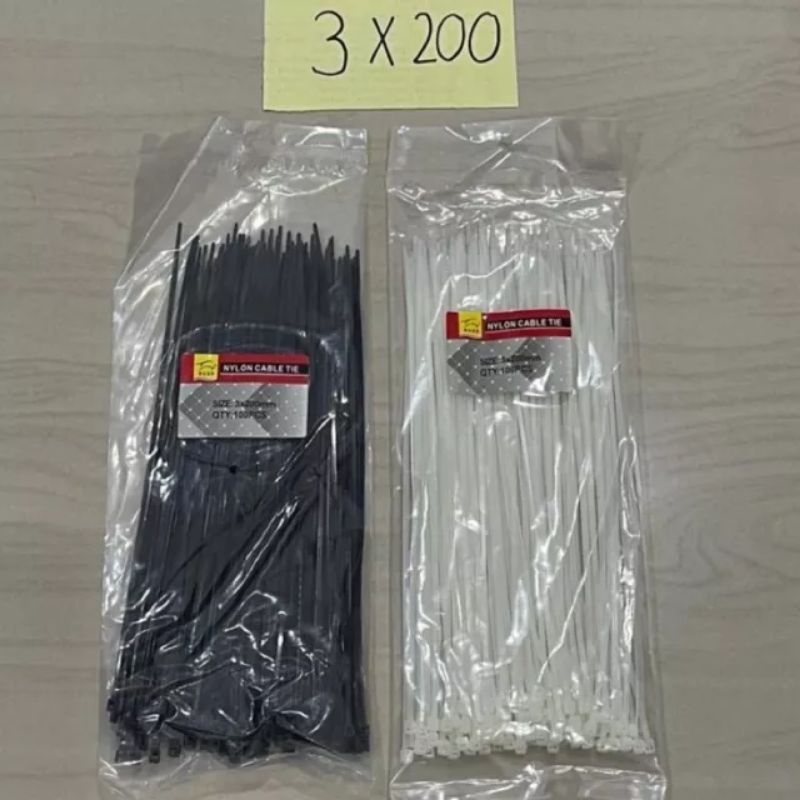 

KABEL TIES 3.0X200mm ISI 100PCS / CABLE TIE 200mm / KABEL TIE TALI KLEM PVC NILON HITAM & PUTIH