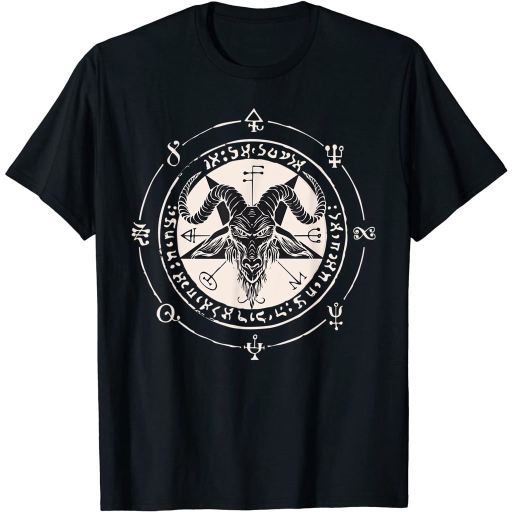 Baju Kaos Sigil Baphomet Pentagram Occult Satanic Goat Head Lucifer T-Shirt - Kaos dewasa - Kaos Pri