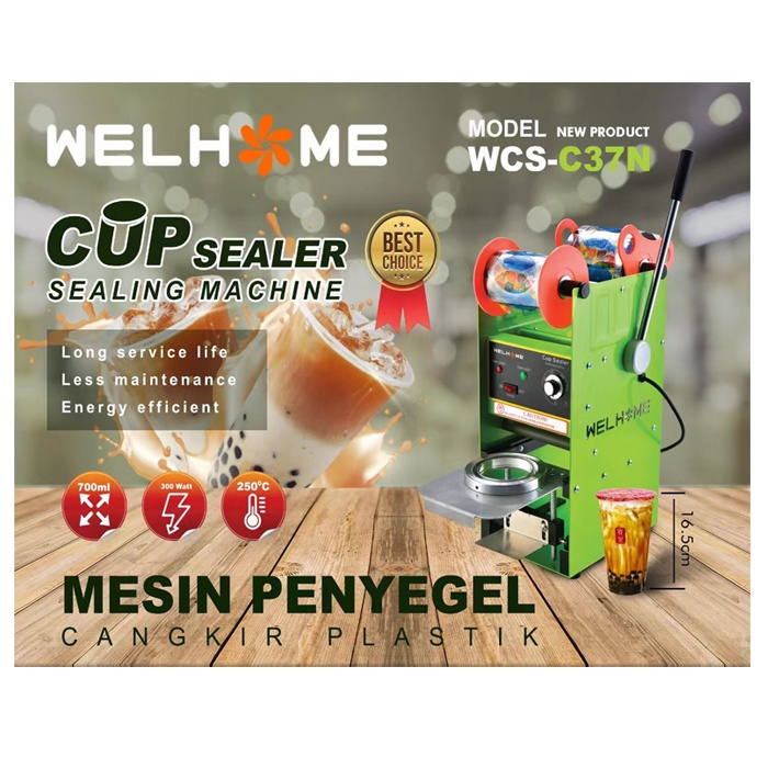 Mesin Cup Sealer Welhome WCS C-37 Press Gelas Plastik Minuman Sealing Machine 12-22 OZ