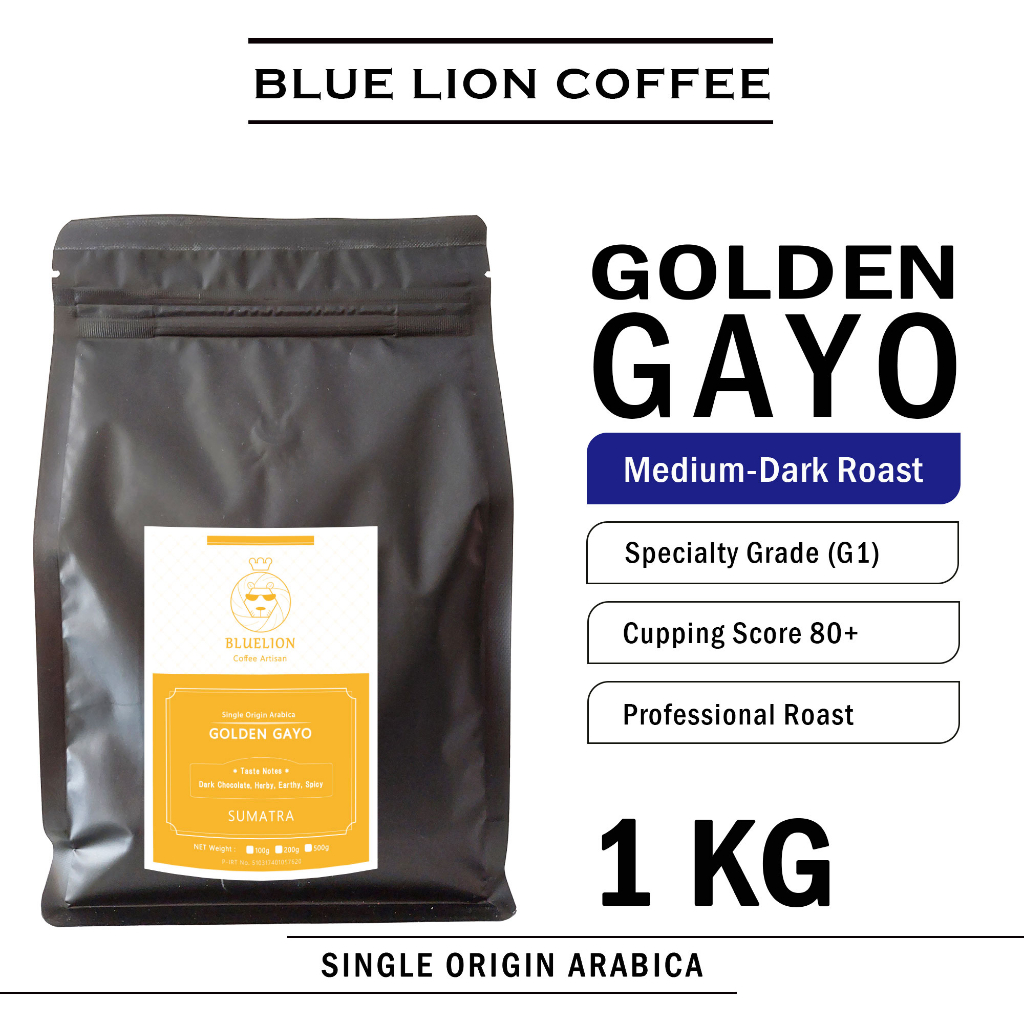 

Blue Lion Coffee Aceh Golden Gayo 1 KG Medium Dark Roast Single Origin Arabica Kopi Biji Bubuk