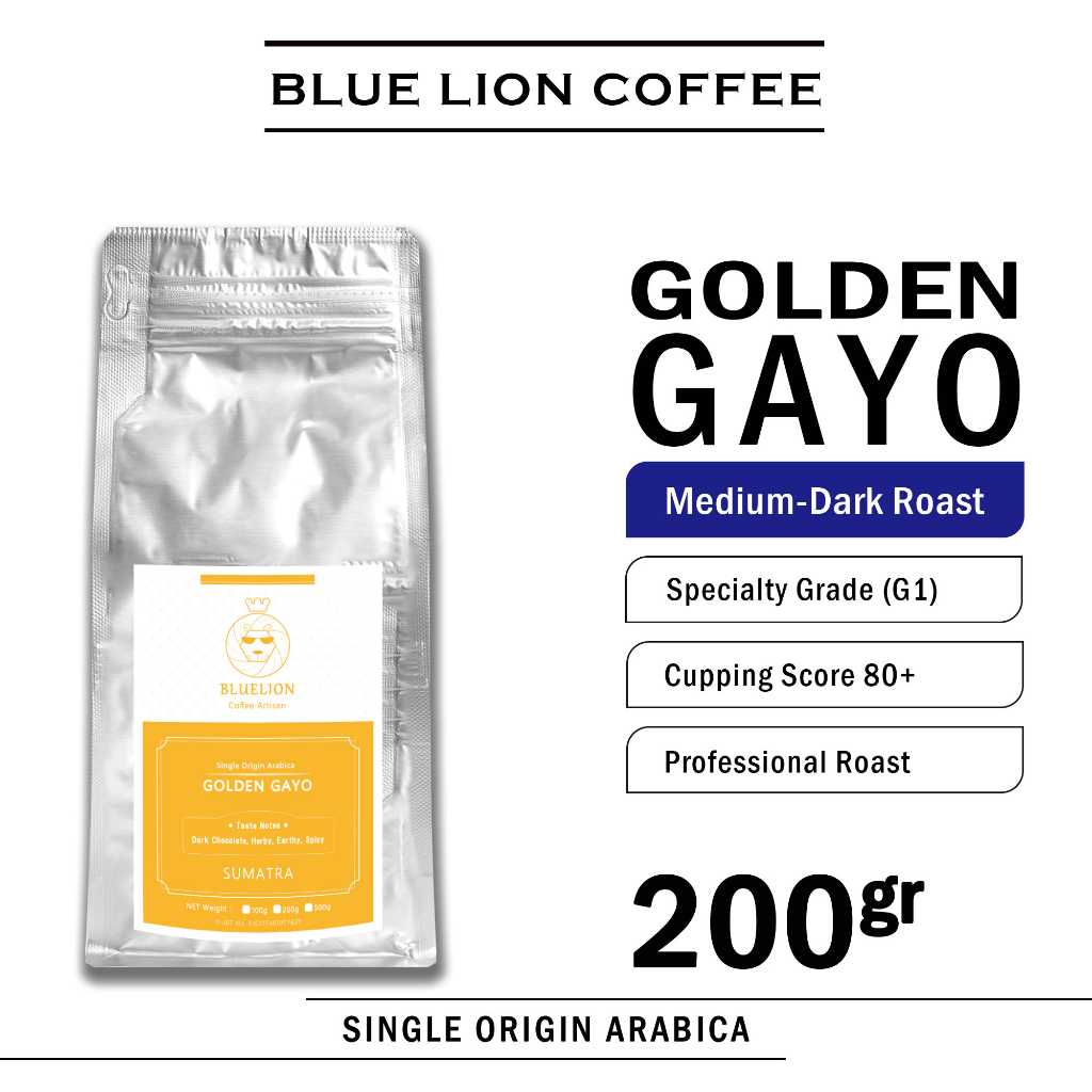 

Blue Lion Coffee Aceh Golden Gayo 200 gram Medium Dark Roast Single Origin Arabica Kopi Biji Bubuk