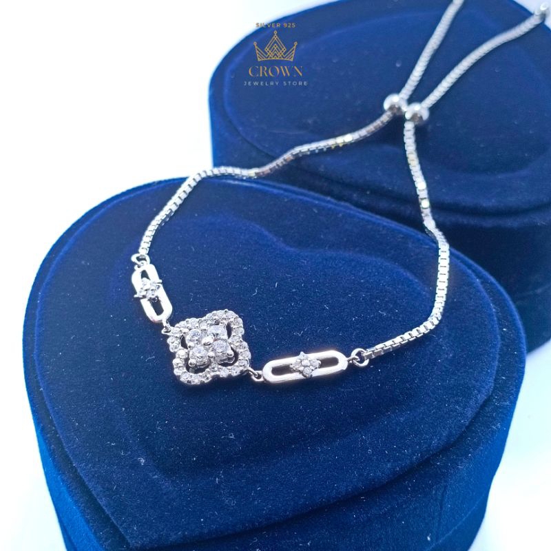 gelang silver 925 perak asli model gelang serut permata bunga | perak asli | gelang cantik