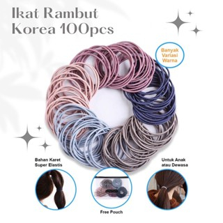kunciran rambut Ikat Rambut Cepol / Kuncir Rambut warna polos / Kuncir Rambut isi 100pcs Bonus Pouch