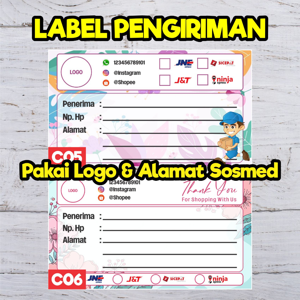 

Stiker Label Pengiriman Custom Nama Toko dan Alamat Sosmed