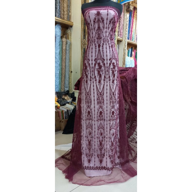 Tulle plisket bordir motif etnik / motif etnik / Tulle Bordir/ tille bordir / tille etnik