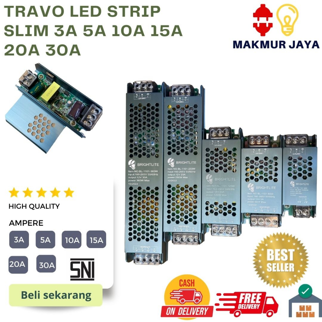 TRAVO LED STRIP ADAPTOR 3A 5A 10A 15A 20A 30A SLIMM WATT FULL 12V ADAPTOR