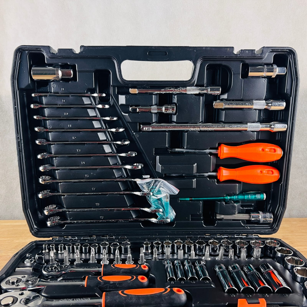 Kunci ring pas set socket shock sok L bintang obeng toolkit GTOOLS Eropa GT200 121pc rachet wrench