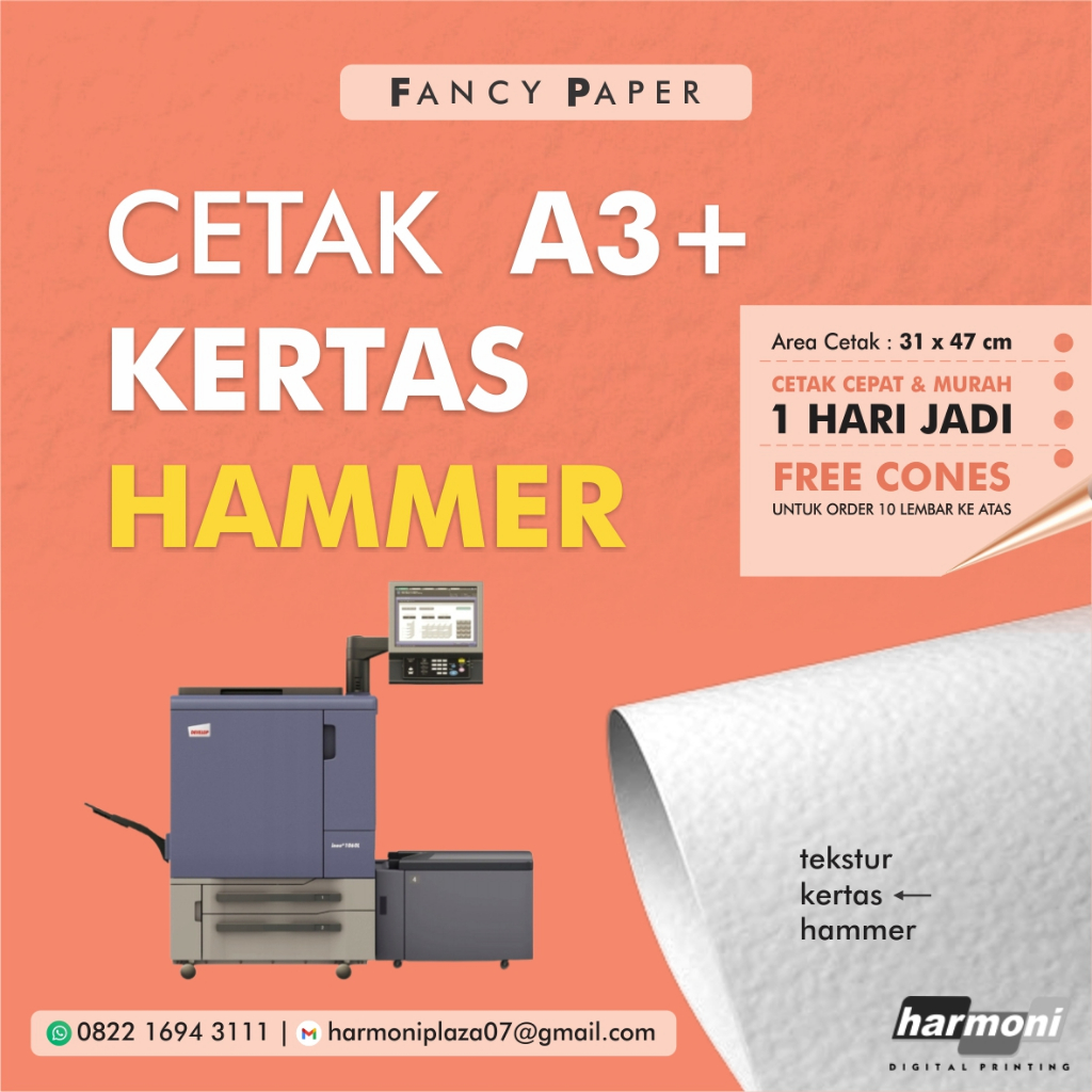 

Print Kertas Hamer 220 gsm | A3+ Tekstur Kulit Jeruk | Sertifikat, Postcard, Kartu Ucapan, Undangan