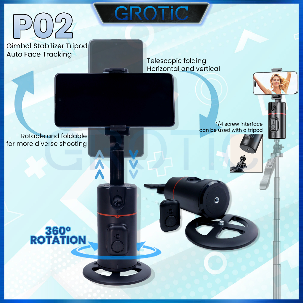 GROTIC Gimbal Stabilizer Handphone Auto Face Tracking Camera 360° Gesture Control P02-3