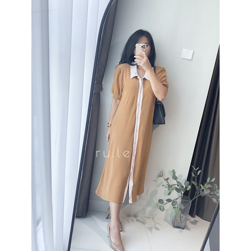 RULE LABEL Anya Dress - Pakaian Terusan Dress Wanita Lengan Puffy Knit
