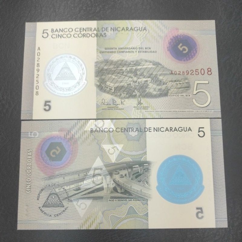 Uang Asing Polymer Nicaragua Pecahan 5 Cordobas