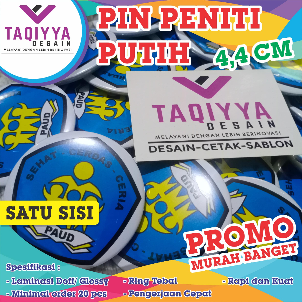 PIN PENITI KECIL PUTIH MURAH CUSTOM 4,4 CM