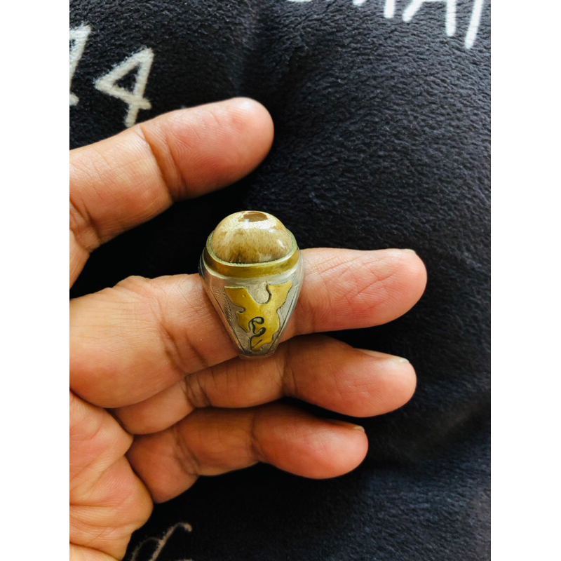 Cincin Batu Fosil Kelor Natural Motif Combong