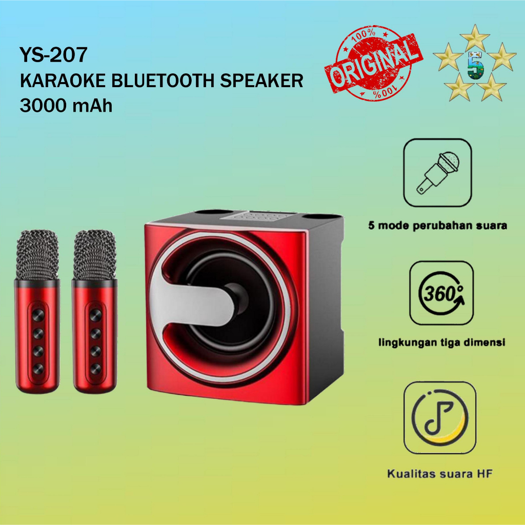 YS-207 Speaker Bluetooth Karaoke 2 Mic - MERAH