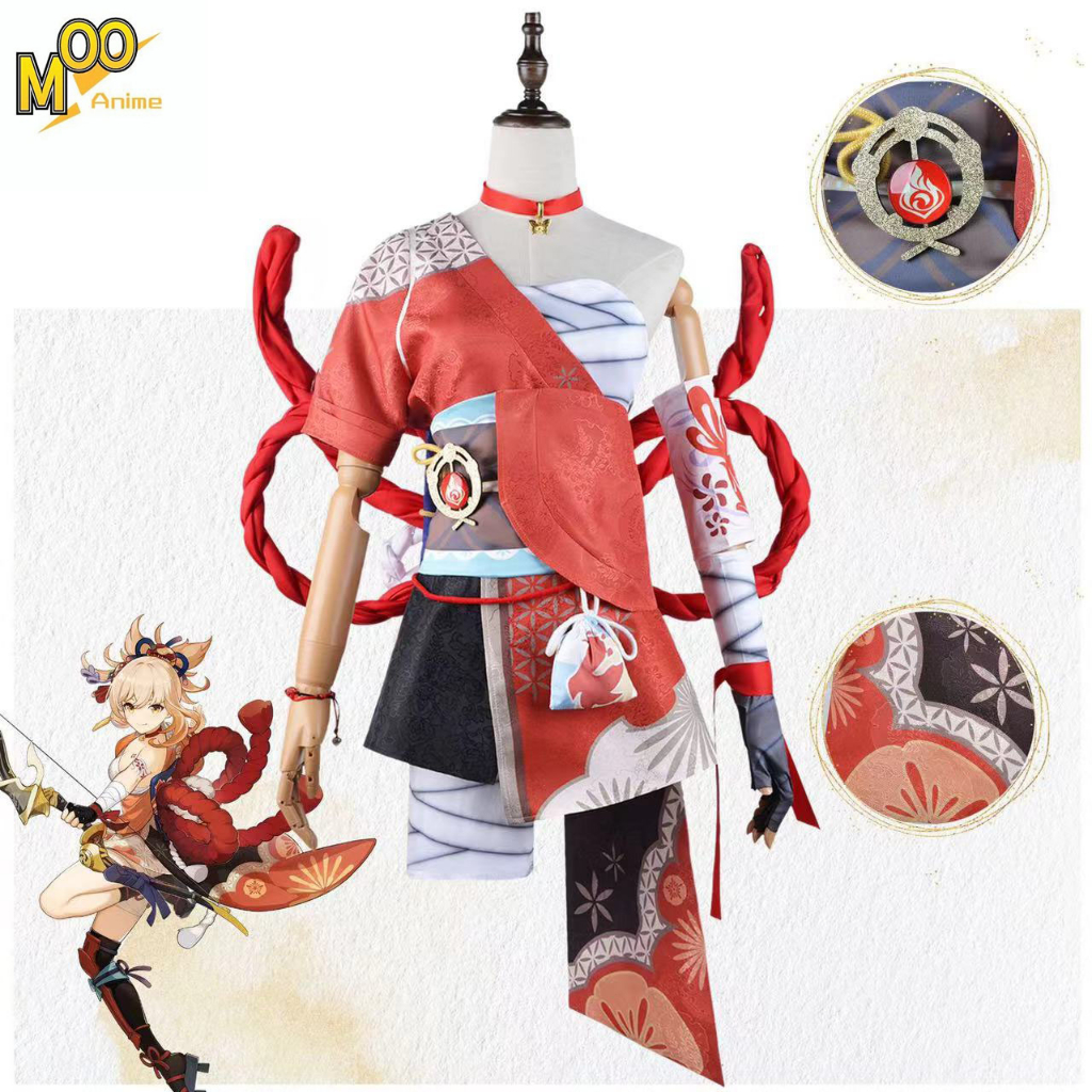 Genshin Impact Yoimiya Cosplay Costume Halloween Carnival Party Anime Cosplay Set and Wig