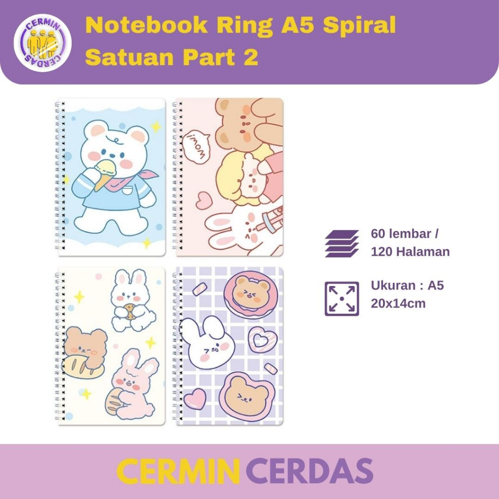 Buku Tulis Ring A5 Motif Lucu Notebook Catatan Memo Spiral Part 2