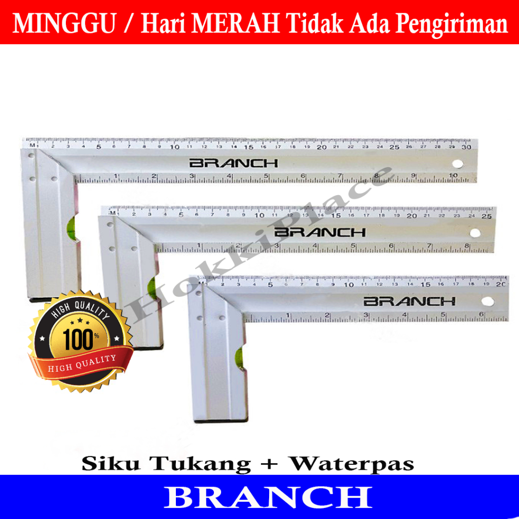 

Penggaris Siku Tukang + Waterpas Alumunium BRANCH Varian 8inch 10inch & 12"inch