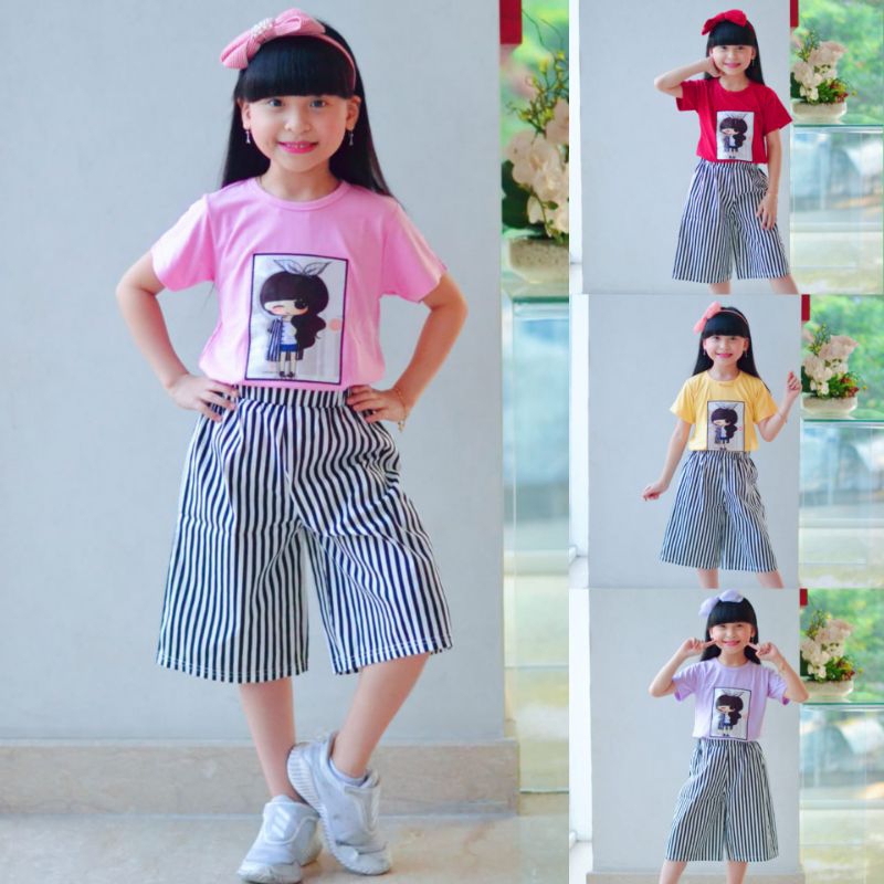 Setelan celana kulot anak perempuan umur 3-11tahun/baju anak perempuan bordir/pakaian anak cewek ter