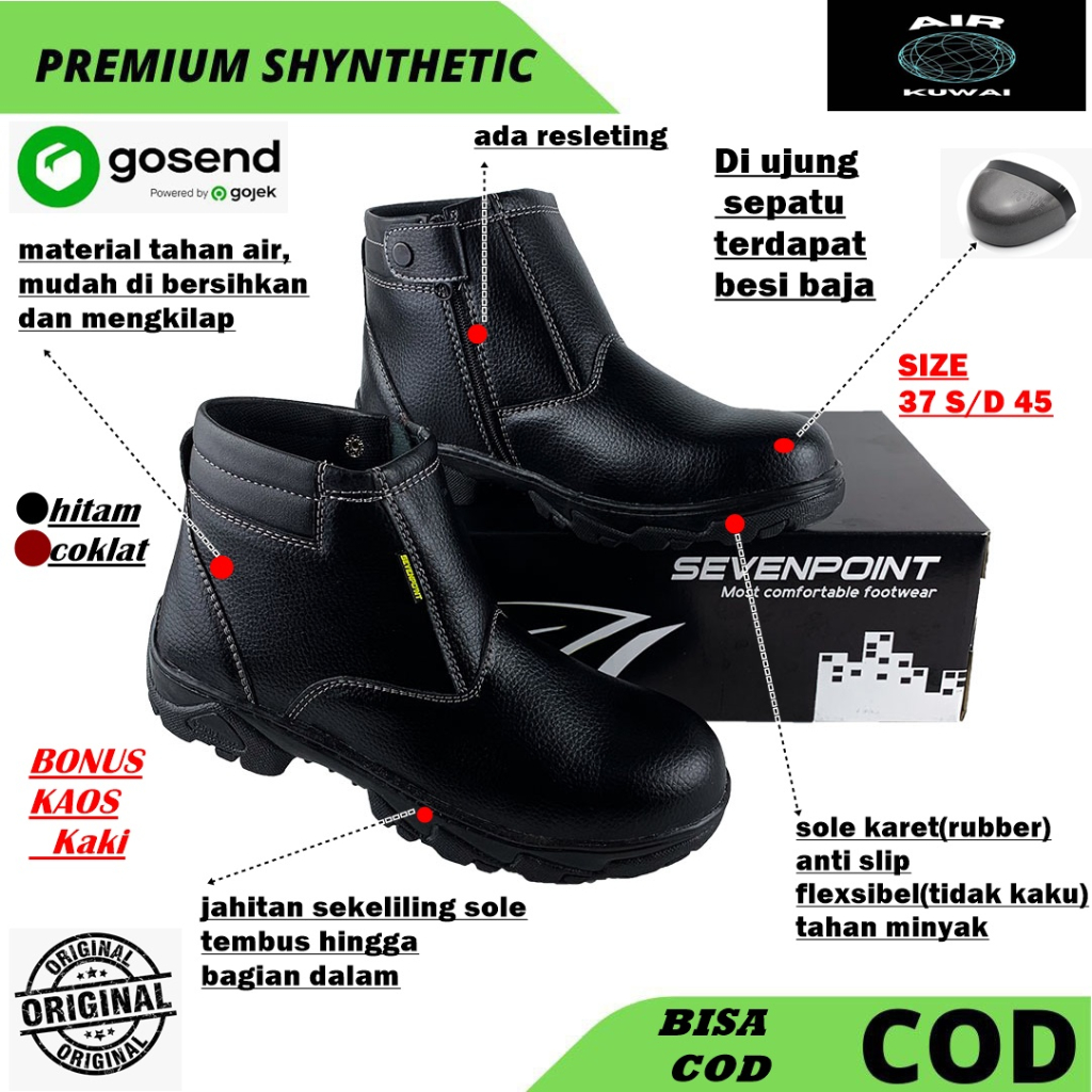 Sepatu Safety Boot Resleting Pria Original Sefty Lapangan Industry Zipper Slop Selop Safty Shoes Uju