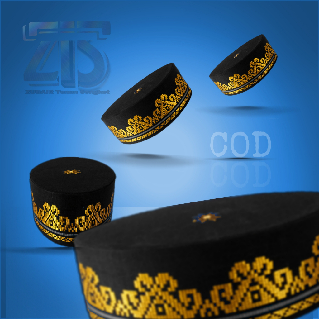 Peci hitam emas Zubair tenun Songket motif tenunan peci sholat pria peci muslim promo