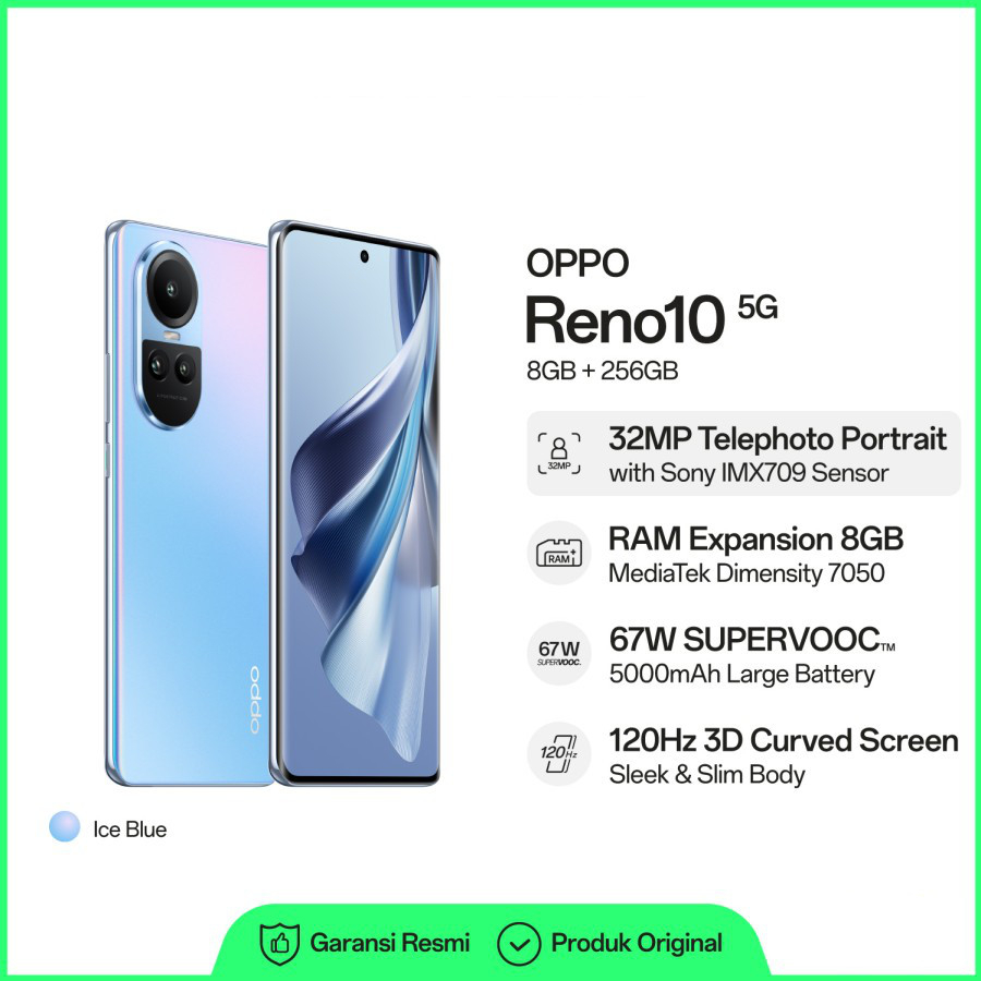 OPPO Reno10 5G 8/256GB - 64MP Camera Garansi Resmi OPPO Reno 10 5G